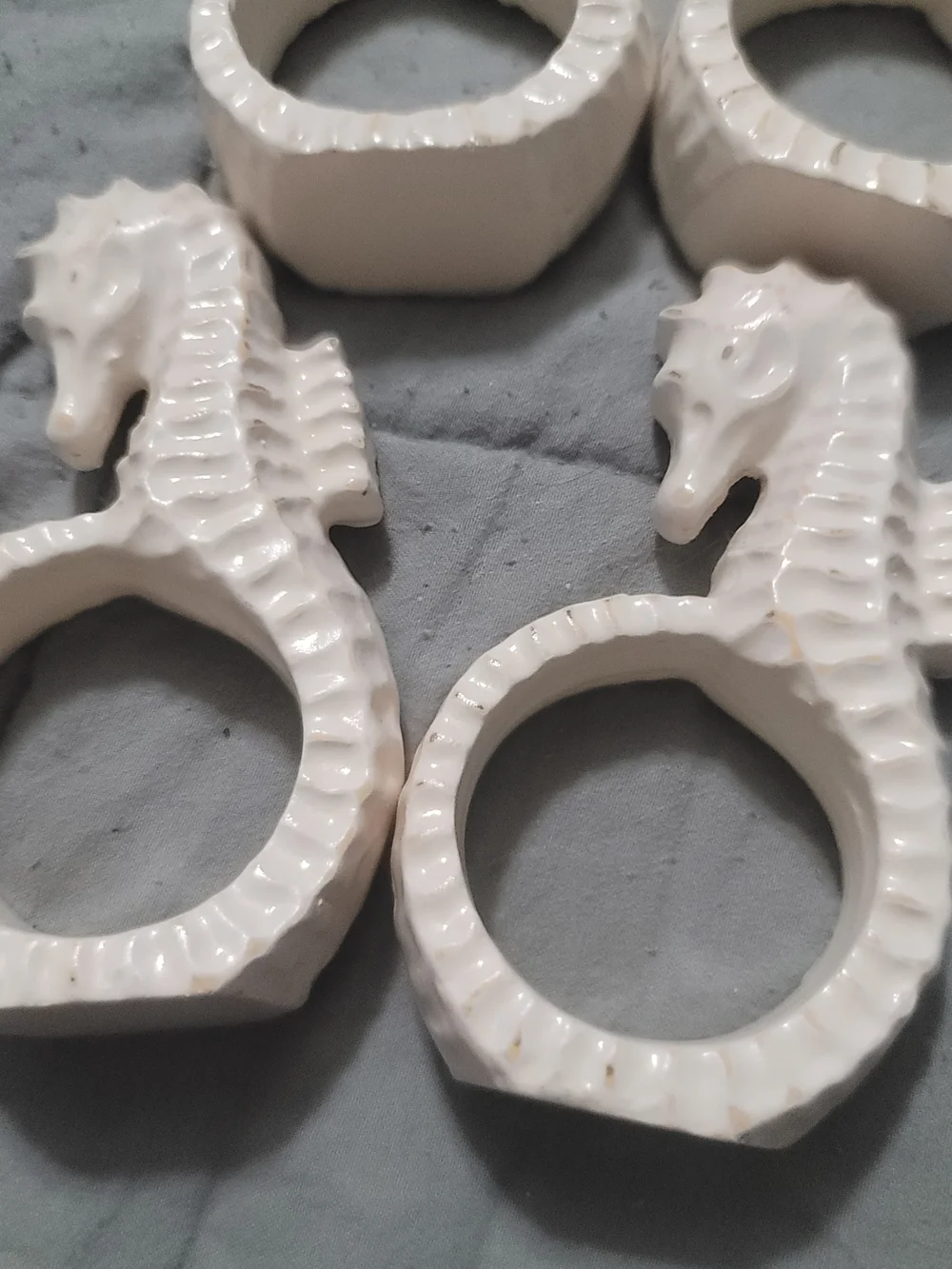 White Seahorse Ceramic Napkin Rings - Set of 4